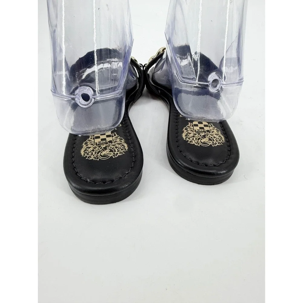 Vince Camuto Black Leather Gold Chain Link Square Toe Slide Sandals 7.5M/38